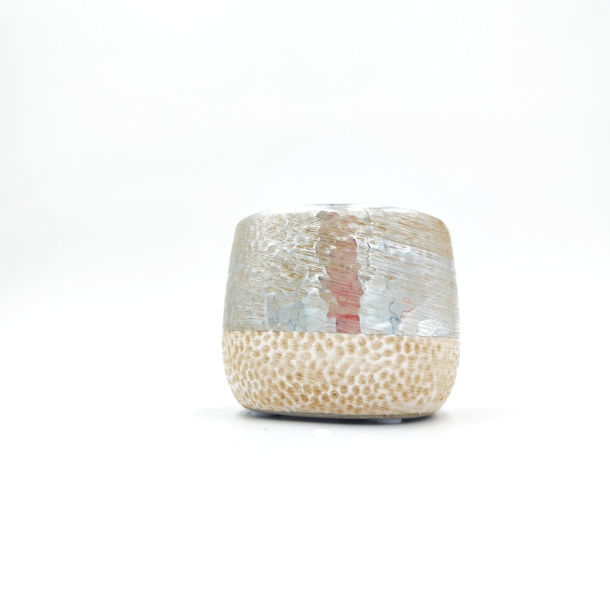 Cache pot 6cm argenté et ceramique, forme nid d'abeille monjungle