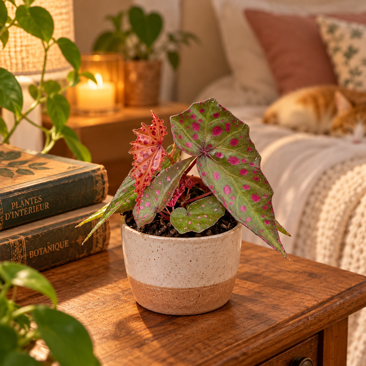 Begonia Amphioxus × Malachosticta – Bégonia hybride rare vert et rouge