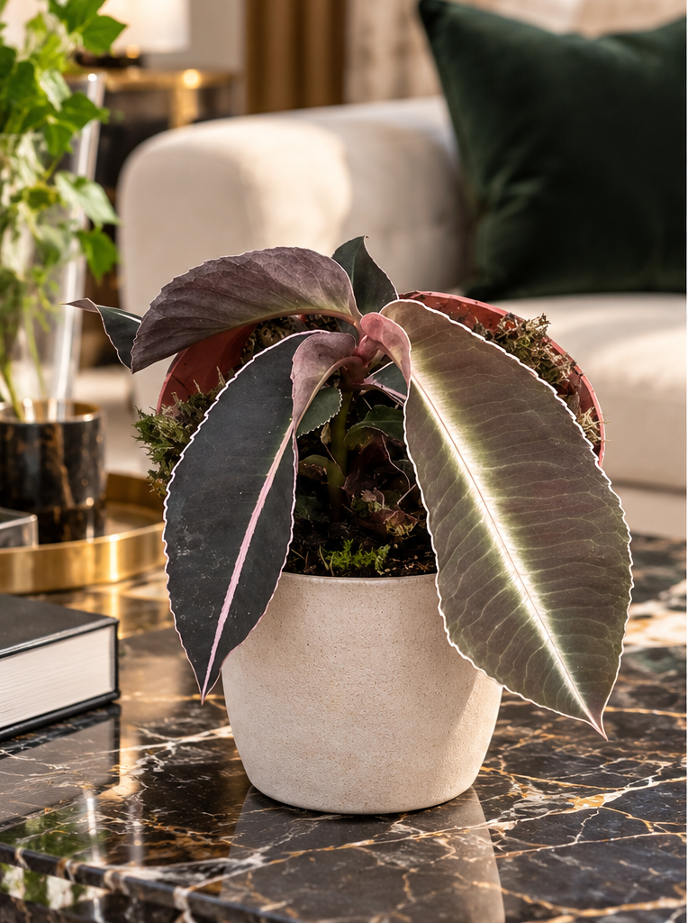Labisia pumila dans un appartement luxueux sur table en marbre – mise en scène illustrative