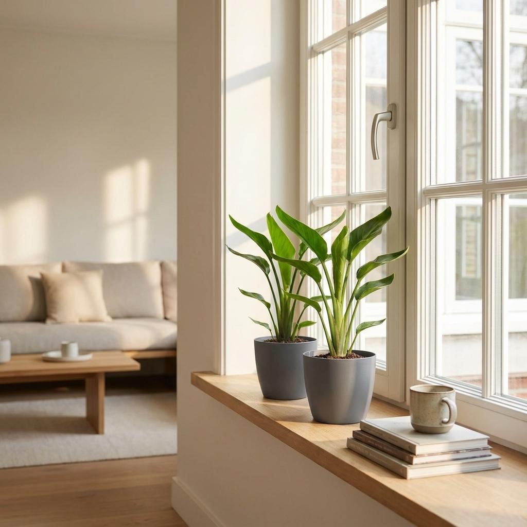 Strelitzia reginae – 2 plantes avec cache-pot grises