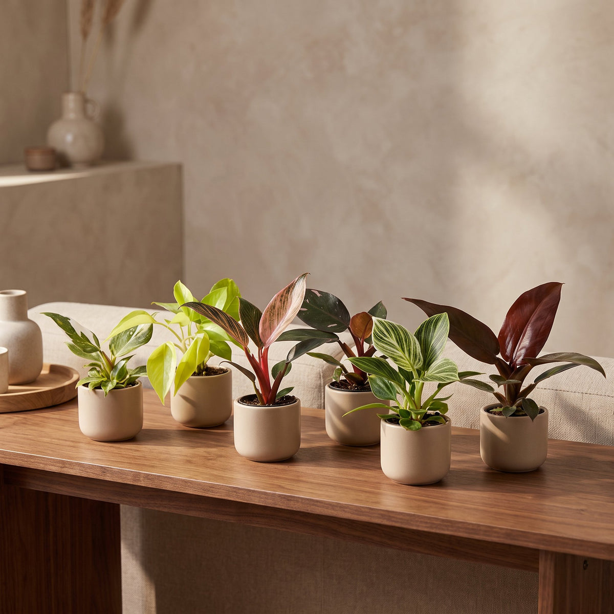 Bébé Philodendron famille – Lot de 6 plantes tropicales colorées