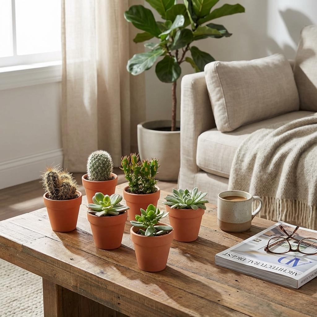 Mini Cactus & Succulentes Mix - 18 plantes, pots en  terre cuite