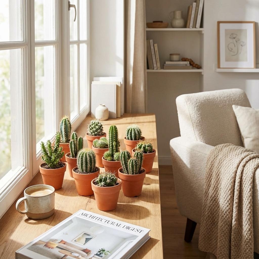 Assortiment de mini-cactus – 15 pièces – Ø 8,1 cm – Hauteur : 5-10 cm – Pots en terre cuite